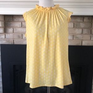 Adrianna Papell Yellow High Neck Ruffle Sleeveless Spring Top size Medium